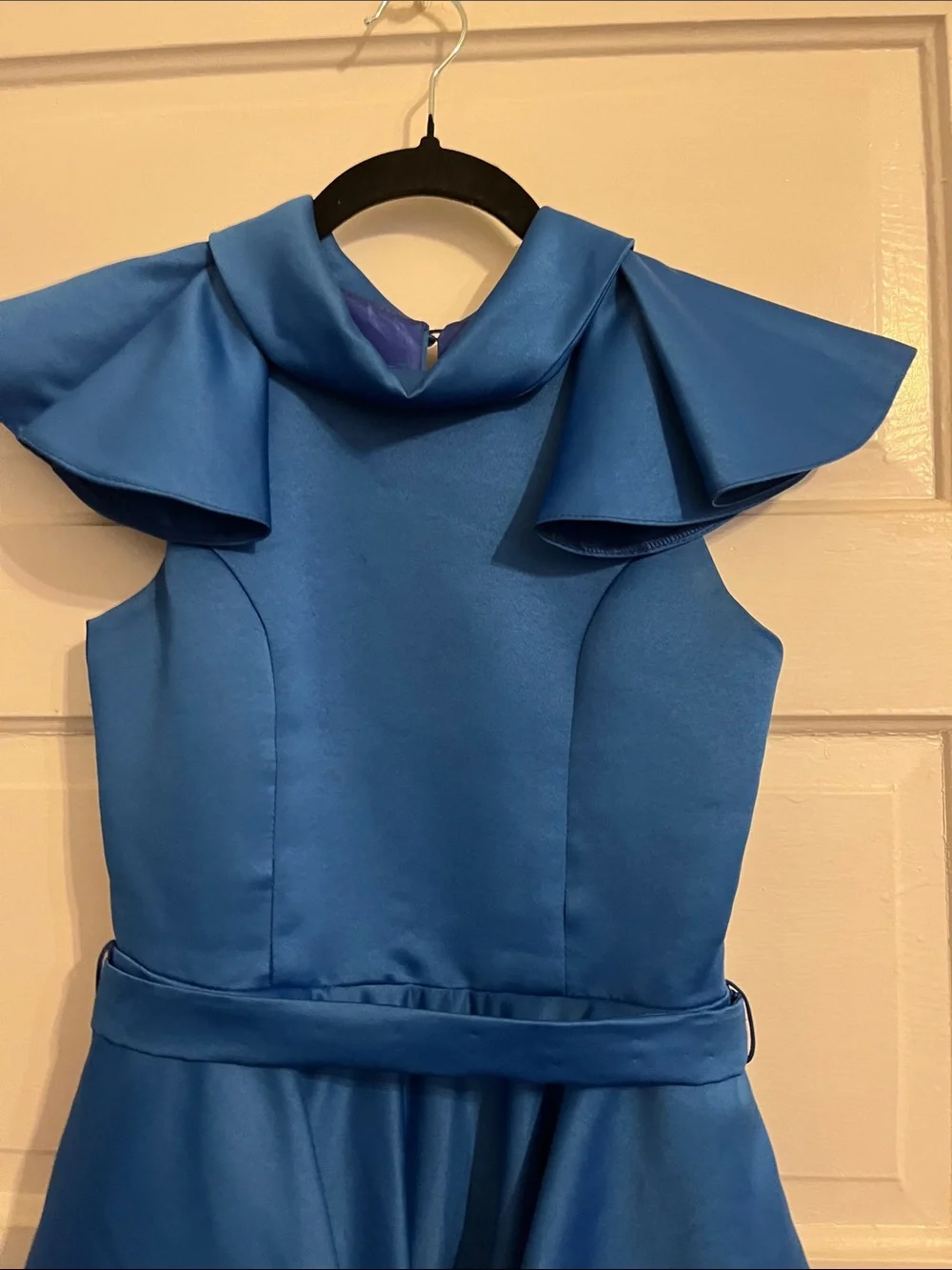 Source Unknown Royal Blue Ruffle-Collar Fit-and-Flare Dress